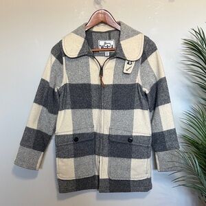 Vintage Woolrich Checkered Pea Coat - Black and Cream